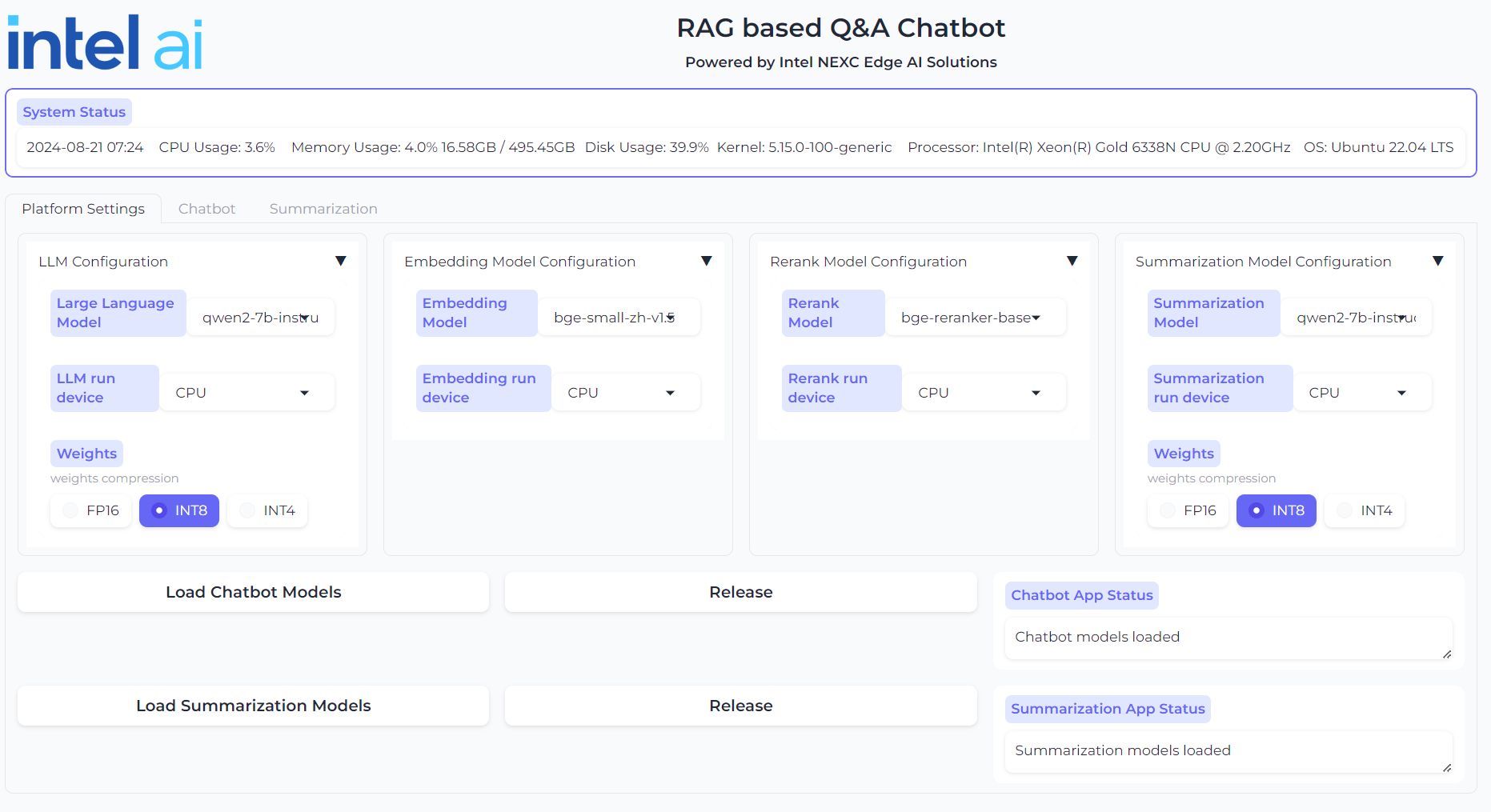 EC-RAG UI Model Configuration